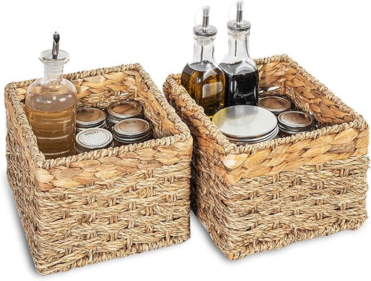 Small Wicker Baskets for Storage 2-Pack, Natural, Woven Baskets for Organizing Living Room, Pantry Baskets, Shelves, Wicker Basket Decorative - Small Size - 8x7x5.5 inches