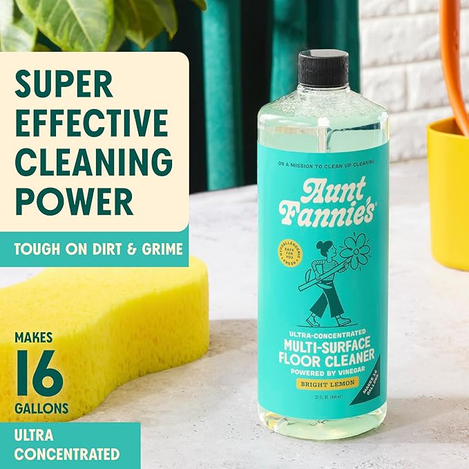 Aunt Fannie's Ultra Concentrated Floor Cleaner Vinegar Wash, Multi-Surface Solution For Mopping, Makes 16 Gallons, Bright Lemon Scent, 32 oz. (Pack of 1)