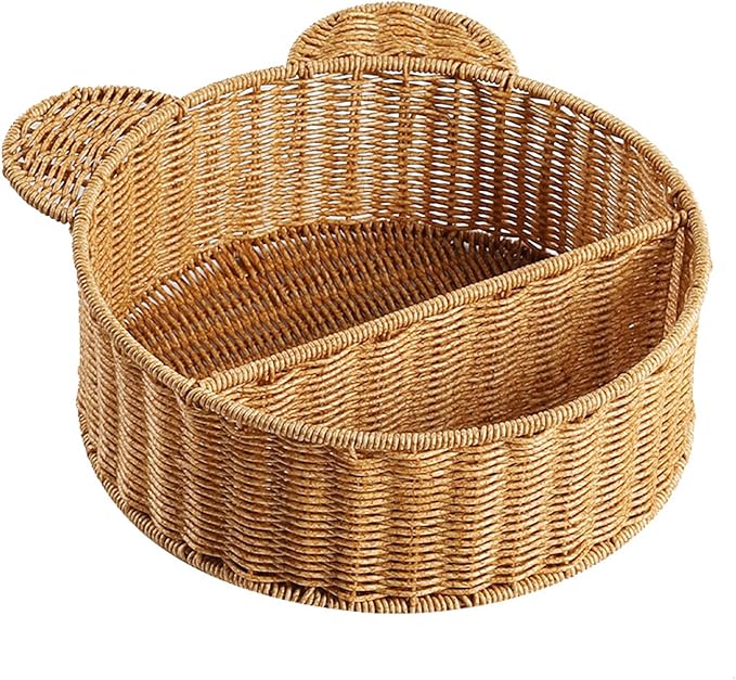 Natural Woven Bear Ear Wall Shelf Handmade Storage Basket for Small Plants and Books Decorative Floating Organizer with Unique Animal Design