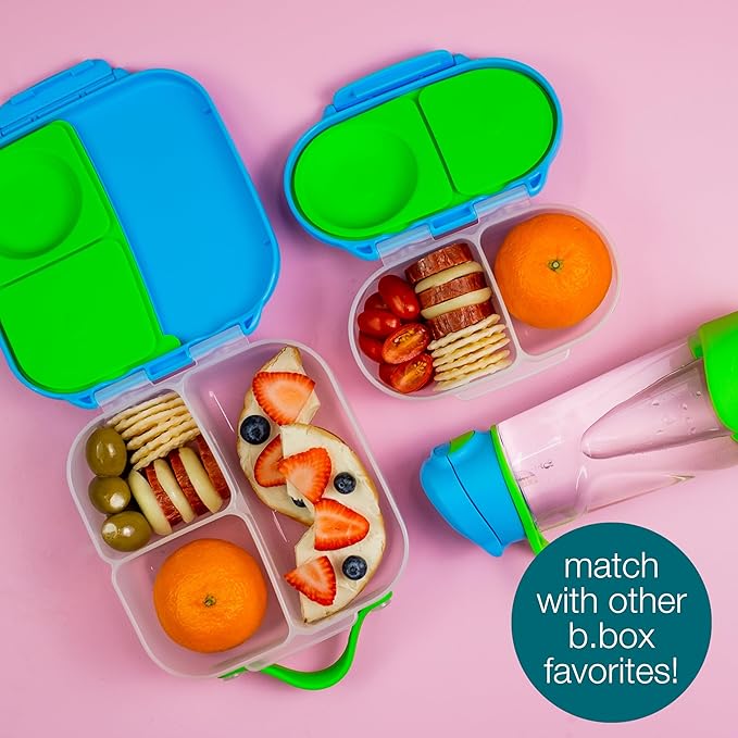 b.box Snack Box 2-Pack - Leak Proof Mini Bento Box for Kids & Toddlers, 2 Compartment Snack Containers, Dishwasher Safe, BPA-Free, PFAS-Free, Ages 4mo+, 1 3/4 Cup Each (Ocean Breeze + Blue Slate)