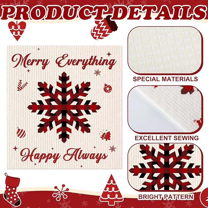 Sunnyray 24 Pcs Swedish Kitchen Dish Cloths Kitchen Towels Reusable Sponge Cleaning Cloths Wipes Absorbent Washable Dish Rags for Bathroom Cleaning(Red and Black,Bright Style)