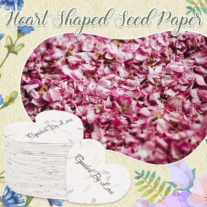 50 Pcs Funeral Memorial Seed Paper for Guests Plantable Wildflower Seeds Paper Recycled Sympathy Gifts for Loss of Father Mother Loved One Petals Tags for Guests, 2 Styles(Love)