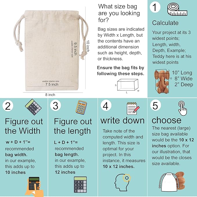Cotton Muslin Bags, 100% Organic Cotton with Double Drawstring. Premium Quality Reusable Eco-Friendly Natural Muslin Bags. (50, 6x10 Inches)