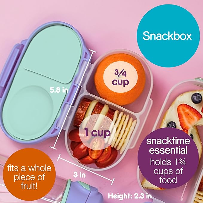 b.box Mini Lunch + Snack Containers (Lilac Pop): 2-Pack Set Includes Lunch Box (4 1/4 Cup Capacity) & Snack Box (1 3/4 Cup Capacity). Easy Open Bento Containers, School Supplies