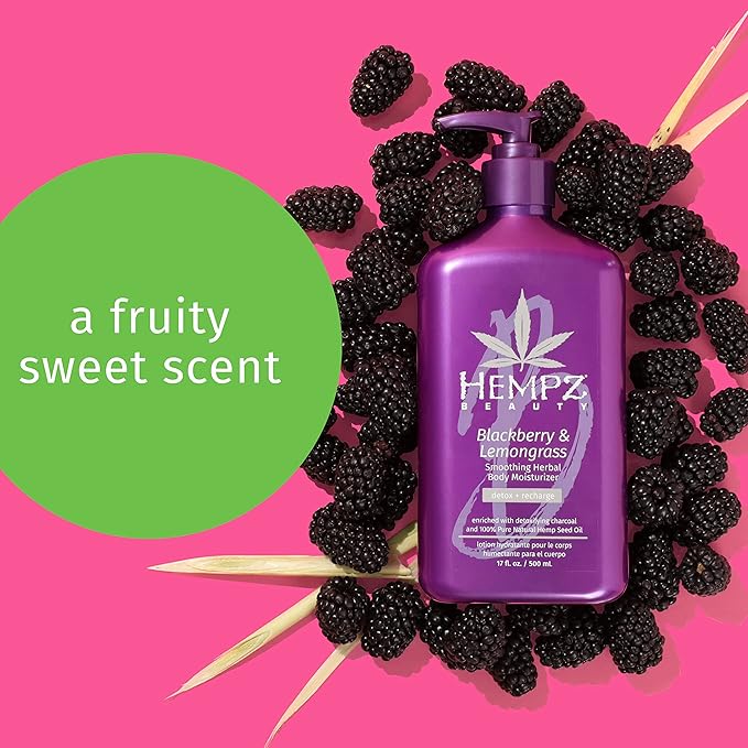 HEMPZ Body Lotion - Blackberry & Lemongrass Daily Moisturizing Cream, Shea Butter Hand and Body Moisturizer - Hemp Lotion - Skin Care Products, Hemp Seed Oil - 17 oz.