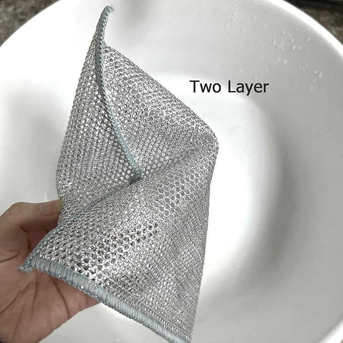 YinQin 28x20 cm Stainless Steel Wire Scrubber Cloth for Kitchen Pots Pans Sink Stove Top 4 PCS Double-Layer Rust-Resistant Easy Mesh Clean Cleaning Cloths Non-Scratch Metallic Dishwashing Cloth Rags