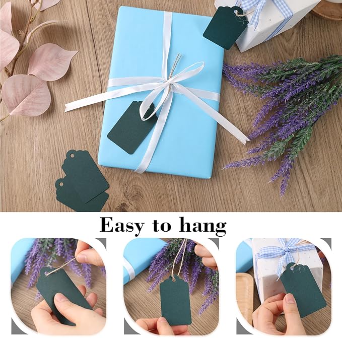 SallyFashion 120PCS Gift Tags with String Attached, 1.6 x 2.8 inch GreenPaper Hang Tags for Clothes DIY Crafts Wedding Holiday (Green)