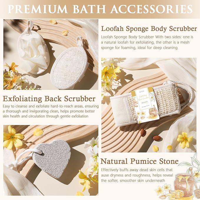Christmas Birthday Gifts for Women, Honey & Almond Milk Relaxing Spa Gift Baskets for Women Self Care Package Bath Gift Set, Home Bath and Body Kit Pamper Gifts for Womens Mom Her Friends Sister Wife