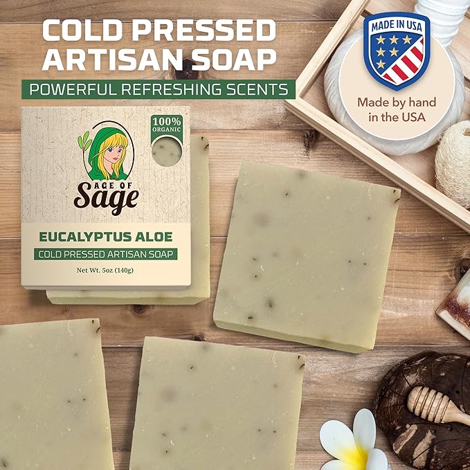 Natural Bar Soap for Women - Vegan Bath Soap Bars Gift Set - Handmade Cold Process Artisan Soap w/Essential Oil, All Moisturizing Wash Soaps, Fragrant Eucalyptus Aloe Scent (4 Pack)