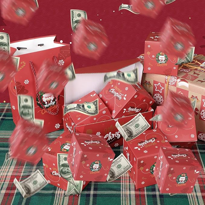 Surprise Gift Box Explosion,Pop-Up Explosion Gift Box,Merry Christmas Folding Bouncing Gift Boxes,Unique Folding Bouncing Red Envelope Gift Box, Christmas Birthday Surprise Blast Gift Boxes (Red)