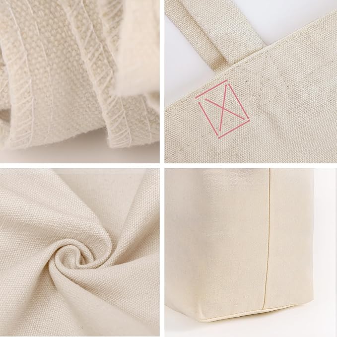 Koolmox Canvas Tote Bags, 6PCS 17x14x3.9'' Heavy Duty Canvas Bags with Reforce Handles and Widened Bottom, Reusable Washable Tote Bag Bulk Blank to DIY Art Crafts Print Women Grocery Teacher