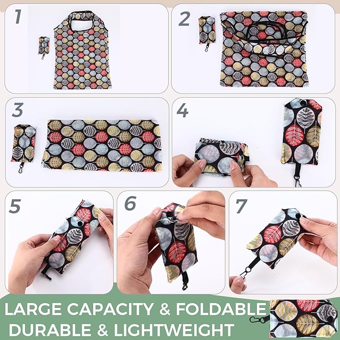 Tanlade 50 Pcs Reusable Grocery Bags Large Foldable Polyester Tote Bag Heavy Duty Washable Shopping Bags with Pouch Attached