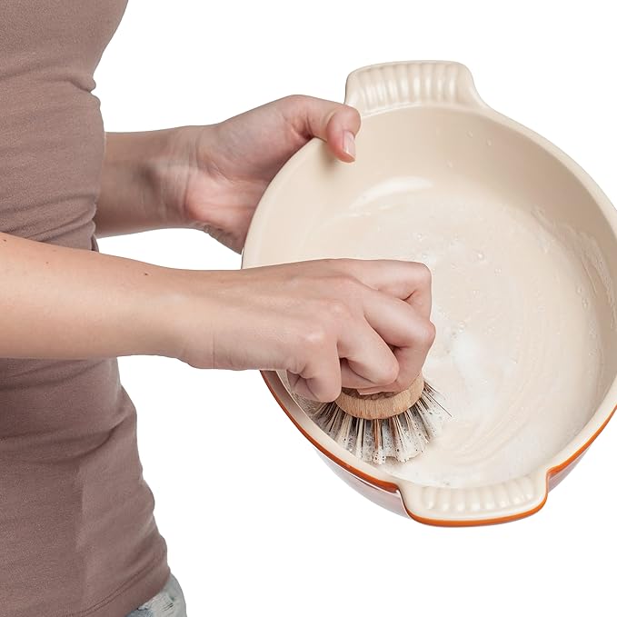 REDECKER Natural Fiber Bristle Pot Brush - Untreated Beechwood Handle - Heat-Resistant Union Fiber Head for Cleaning Pots, Pans and More - 2-1/2 inch Diameter - Set of 2 - Boar Bristle Dish Brush