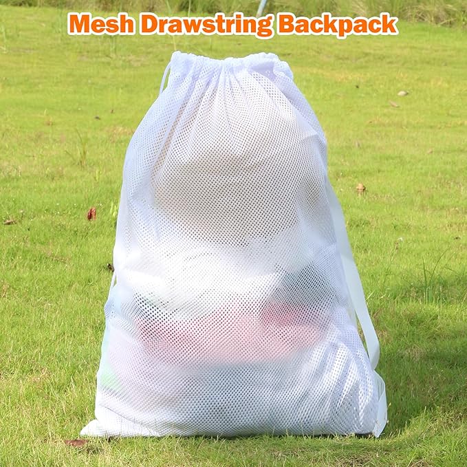 2 Packs Swim Bag Mesh Drawstring Backpack Oversized 18" x 26", Large Mesh Drawstring Backpack for Beach, Swimming, Gym, and Workout Gear (White)
