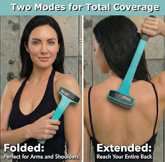 bearback Lotion Applicator for Back & Body – Long Reach Folding Handle with 2 Reusable Foam Rollers – Apply Lotion, Medication, Ointment, Sunscreen, Self Tanner – American Small Business (Teal)