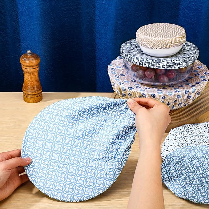 10 Pack Cloth Bowl Covers for Bread Rising - 5 Size Stretch Elastic Food Storage Container Lids - Reusable Cotton Fabric Covers for Food, Fruits, Leftovers (Pastel)