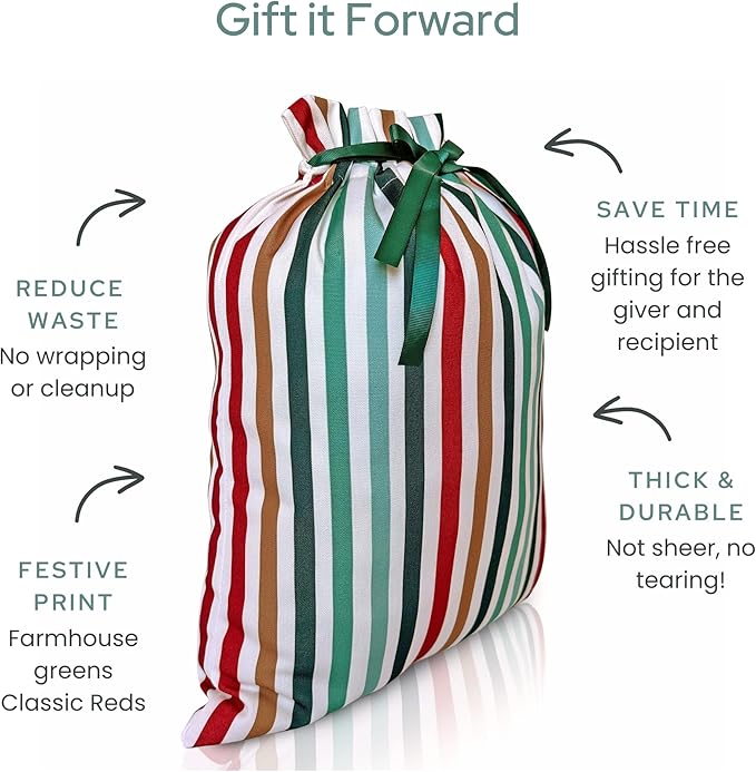 Gather & Knot Drawstring Christmas Gift Bags | 20" Large 16" Medium | Modern Farmhouse | Premium Canvas | Reusable Fabric Wrap for Holidays | Mix & Match Set