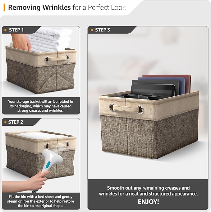 Sorbus Fabric Storage Cubes 15 Inch - Big Sturdy Collapsible Storage Bins with Dual Handles - Foldable Baskets for Organizing -Decorative Storage Baskets for Shelves | Home & Office Use -3 Pack| Brown