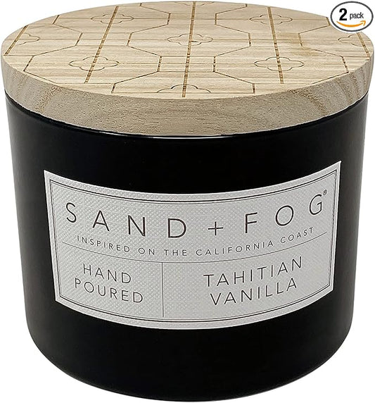 Sand + Fog Scented Candle -Tahitian Vanilla – Additional Scents and Sizes – 100% Cotton Lead-Free Wick - Luxury Air Freshening Jar Candles - Perfect Home Decor – 12oz