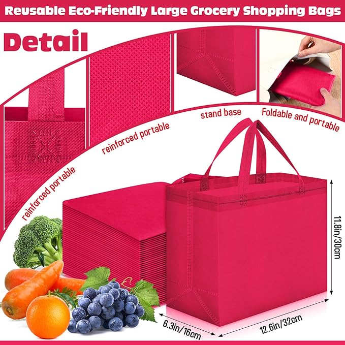 Windyun Reusable Grocery Bags Large Non Woven Shopping Bags with Handles Foldable Portable Tote Bulk, 12.6 x 11.8 x 6.3 Inch