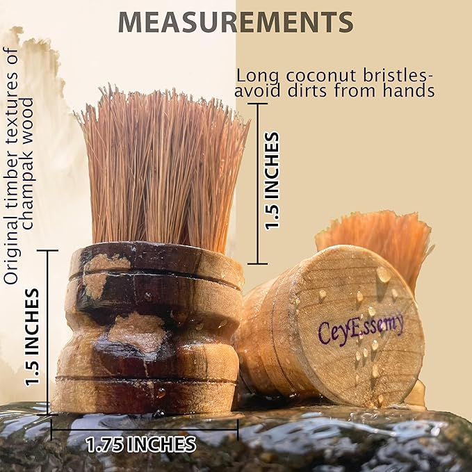 2 Pack Vegetable Brush Dish Scrubber Wooden Dish Brush for Kitchen Natural Coconut Fiber Bristles Champak Wooden Handle Brush for Sink, Dishes, Pans Fruits and Vegetables Cleaning Brush