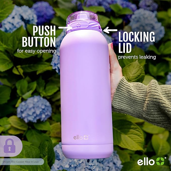 Ello Cooper 18oz Stainless Steel Water Bottle with Straw and Carry Handle, Double Walled and Vacuum Insulated Metal, Leak Proof Locking Lid with Soft Silicone Spout, Reusable, BPA Free, White Marble