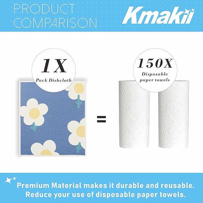 KMAKII Swedish Dishcloths Reusable, Absorbent, Quick-Drying Sponge Cloths for Kitchen and Counter Cleaning, Reusable Dish Towels and Dish Cloths,Color, Pack of 5 Pcs