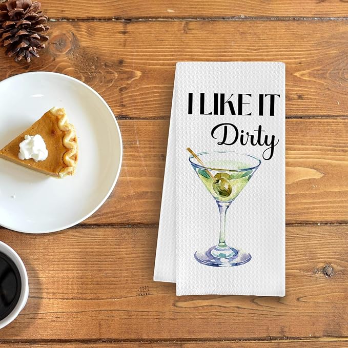 I Like it Dirty Martini Kitchen Towelsfor Martini Lovers, Dirty Martini Gifts Dish Tea Towels, Gifts Hand Towels for Kitchen Decor, Bar Cart Decor, 16x24 Inch