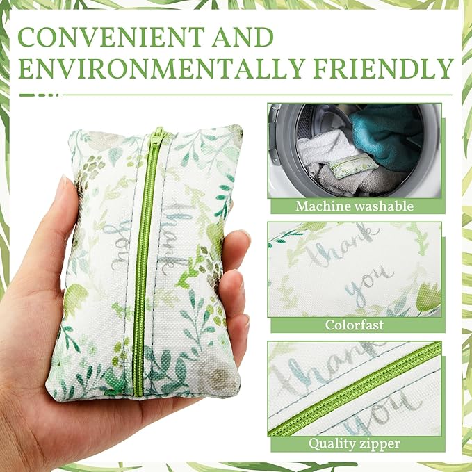 Kigeli 2 Pieces Purse Tissue Holder Travel Tissue Pouch for Purse Fabric Zipper Enclosed Pouches Reusable Flower Pattern Paper Holder for Coins, 5.25 x 3 Inches(Flower and Leaf)