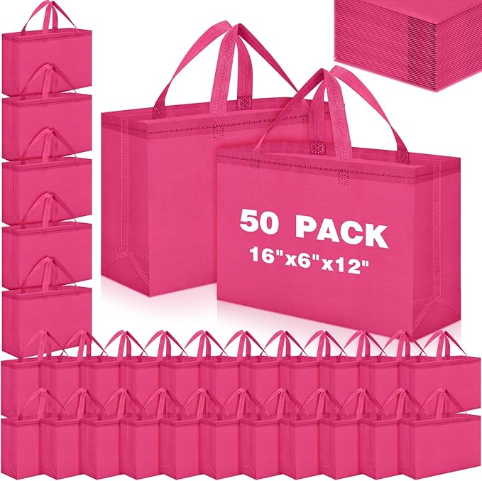 Windyun Reusable Grocery Bags Large Non Woven Shopping Bags with Handles Foldable Portable Tote Bulk, 16x6x12 Inch