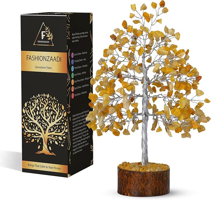 FASHIONZAADI Yellow Aventurine Healing Crystal Bonsai Tree, Desk Decor for Room & Office Decor, Spiritual Gift - Crystals for Home, Room Decor - Cute House Warming Gifts for Women, Mom Birthday