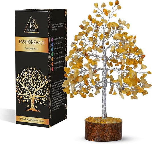 FASHIONZAADI Yellow Aventurine Healing Crystal Bonsai Tree, Desk Decor for Room & Office Decor, Spiritual Gift - Crystals for Home, Room Decor - Cute House Warming Gifts for Women, Mom Birthday