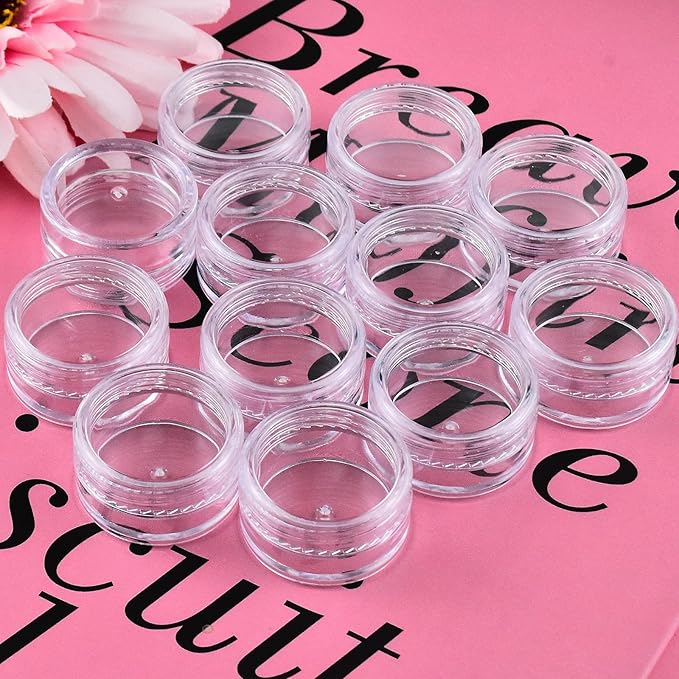5 Grams Refillable Clear Round Plastic Jar Sample Empty Tin Storage Containers with Screw Lid for Makeup Face Cream Travel pots Cosmetic Bead Storage Container, 12 Pcs