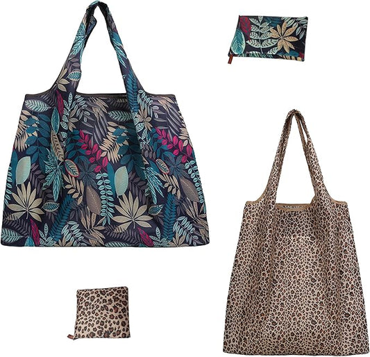 2 Piece Reusable Shopping Bags,foldable shopping bag,60-Pound Capacity,Machine Washable,One Large and One Small