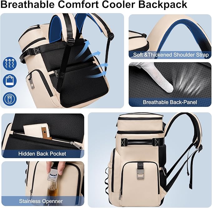 Weitars Insulated Cooler Backpack,Double Deck Waterproof Soft Cooler Bag,Backpack Coolers Leak Proof Lunch Backpack for Men Women for Travel,Camping,Picnic,Beach,Picnic,Outdoor 31L/52 Can
