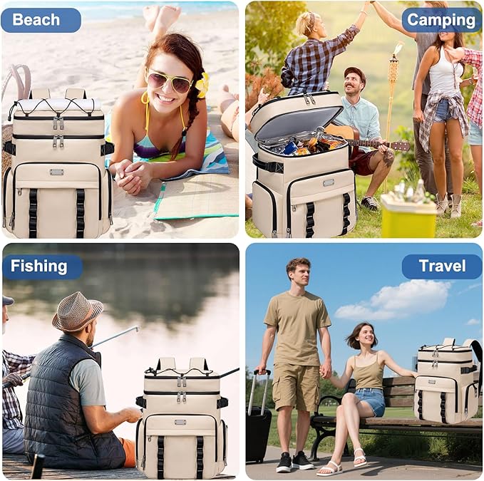 Weitars Insulated Cooler Backpack,Double Deck Waterproof Soft Cooler Bag,Backpack Coolers Leak Proof Lunch Backpack for Men Women for Travel,Camping,Picnic,Beach,Picnic,Outdoor 31L/52 Can