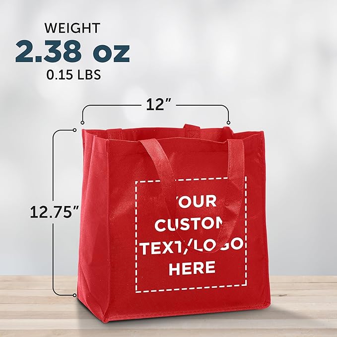 DISCOUNT PROMOS Custom Reusable Cloth Grocery Shopping Tote Bags Set of 10/50/100, Personalized Bulk Pack - Foldable, Washable, Shopper Bag - Red