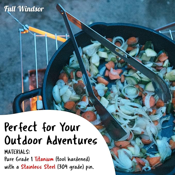 FULL WINDSOR - The Splitter Titanium Multi-Utensil Set – Compact, Lightweight Silver Spork, Tongs, Spatula & Ladle – Durable Cooking Kit for Camping, BBQ, Backpacking, Travel & Outdoor Adventures