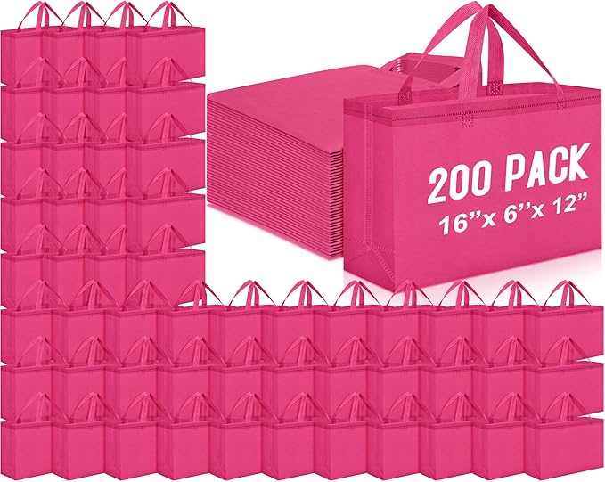 Windyun Reusable Grocery Bags Large Non Woven Shopping Bags with Handles Foldable Portable Tote Bulk, 16x6x12 Inch