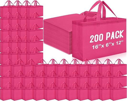 Windyun Reusable Grocery Bags Large Non Woven Shopping Bags with Handles Foldable Portable Tote Bulk, 16x6x12 Inch