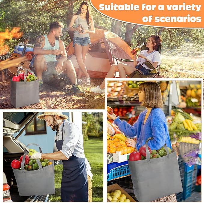 Windyun Reusable Grocery Bags Large Non Woven Shopping Bags with Handles Foldable Portable Tote Bulk, 12.6 x 11.8 x 6.3 Inch