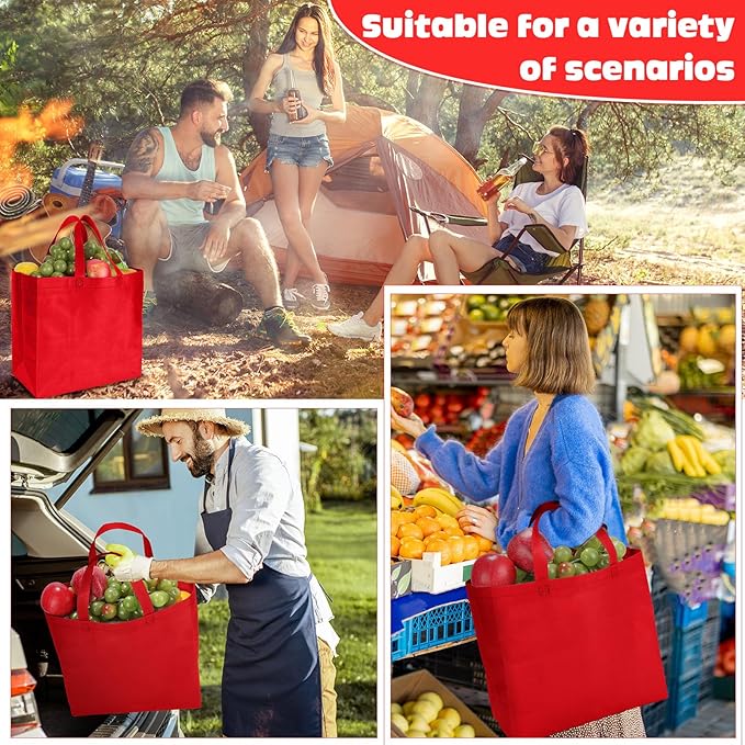 Windyun Reusable Grocery Bags Large Non Woven Shopping Bags with Handles Foldable Portable Tote Bulk, 12.6 x 11.8 x 6.3 Inch