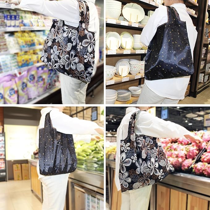 2 Piece Reusable Shopping Bags,foldable shopping bag,60-Pound Capacity,Machine Washable,One Large and One Small