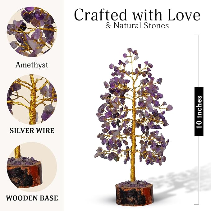 FASHIONZAADI Amethyst Crystals Tree of Life - Stones and Crystals - Bonsai Tree - Good Luck Gifts for Women - Meditation Accessories - Chakra Stones Decor
