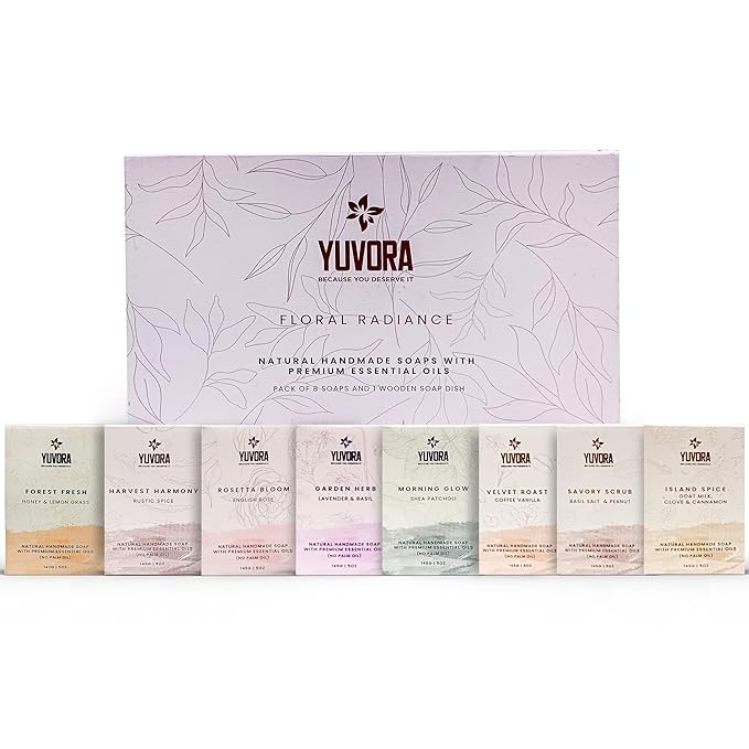 8 Pcs Women Natural Handmade Body Soaps 5 OZ Pack Floral Radiance Long lasting Fragrance Luxurious Scents with Natural Ingredients – Sulfate & Paraben Free, Vegan Soap