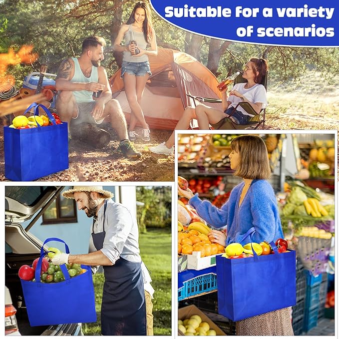 Windyun Reusable Grocery Bags Large Non Woven Shopping Bags with Handles Foldable Portable Tote Bulk, 16x6x12 Inch