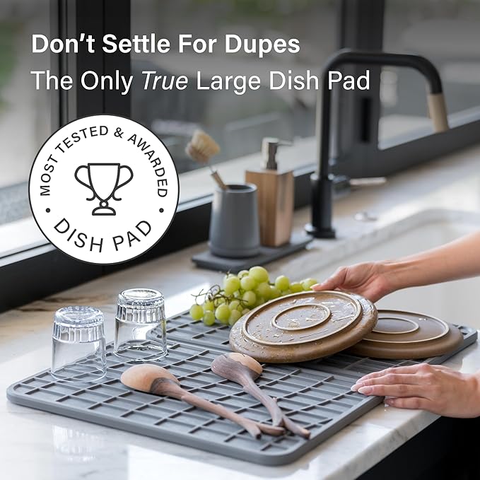Dorai Home Dish Pad - Diatomaceous Earth Stone Drying Mat for Kitchen Counter - Quick Drying -Stone Dish Drying Mat for Kitchen - (24.6" x 16.5")