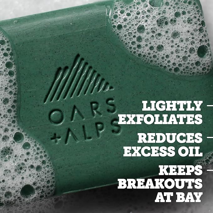 Oars + Alps Peppermint Charcoal Exfoliating Bar Soap for Men, Deep Cleaning & Exfoliating Soap, Made with Clean Ingredients, All Skin Types, Cruelty Free, Paraben Free, Travel Size, 3pk, 6oz