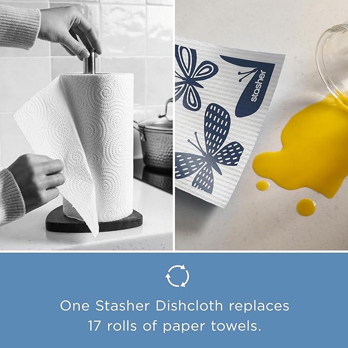 Stasher Reusable Swedish Dishcloths 3-Pack, Animal Print, 7” W x 8” L, Washable, Absorbent, 100% Biodegradable, Odor & Stain Resistant, Eco-Friendly Paper Towel Alternative for Kitchen