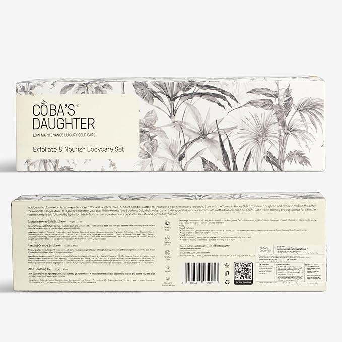COBA'S DAUGHTER Luxury Spa Gift Set – 3-Piece Mini Body Scrub Trio with Honey Turmeric, Almond Orange & Aloe Vera – Travel Size Self-Care Gift for Holiday, Christmas, Birthday, Wedding Favor